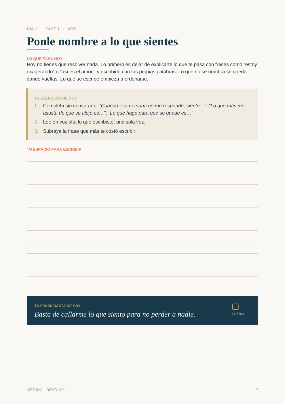 Página original del PDF: Día 1 · Ponle nombre a lo que sientes